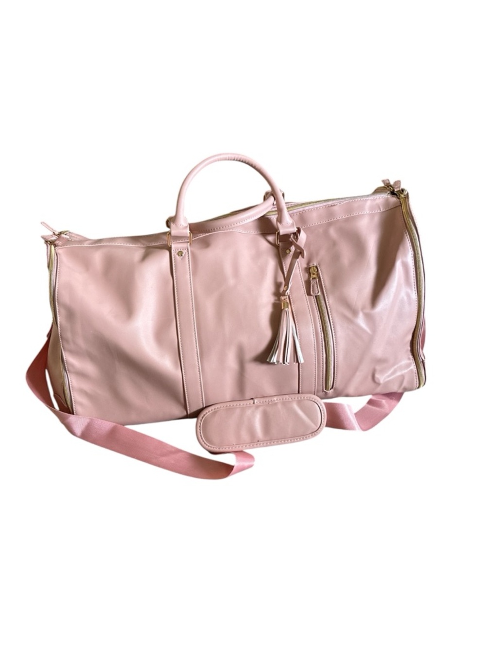 Ytonet Pink Faux-Leather Travel Duffel w Removable Strap Girls Weekend Getaway